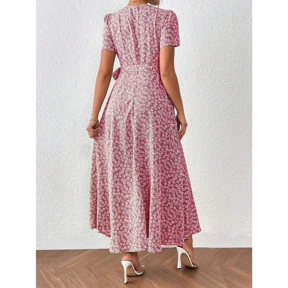 🌟 Frenchy Ditsy Floral Print Knot Side Wrap Dress - Picture 4 of 11